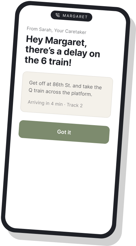 Compass rider concept with a plain-language delay alert and an alternative route from the caretaker